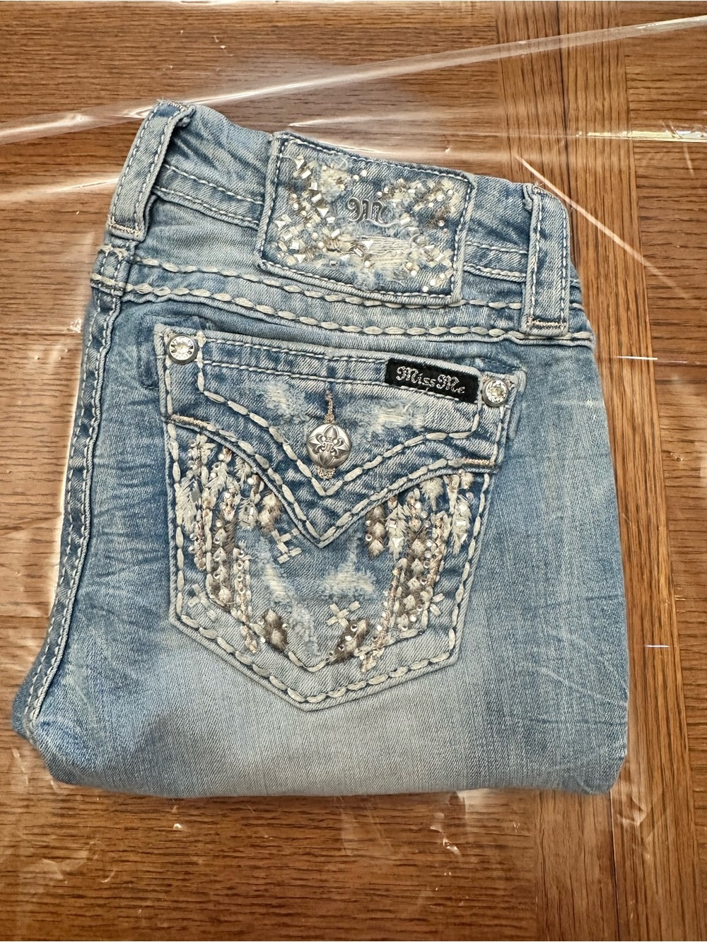 Miss Me Light Blue Rhinestone Embellished Skinny Jeans